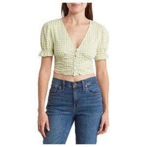 NEW Nordstrom freshman green and white checkered baby doll crop top size small